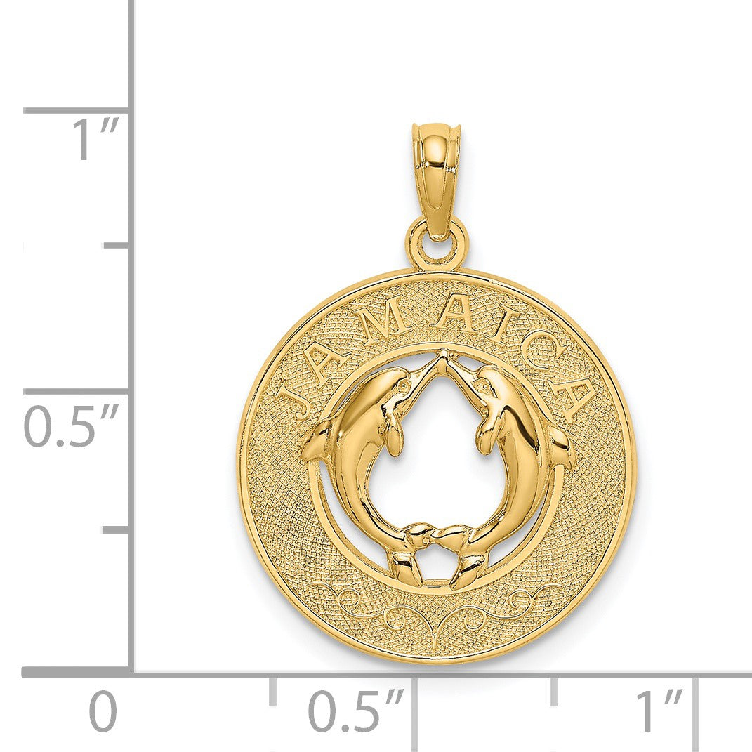 14K JAMAICA with Dolphins Circle Charm