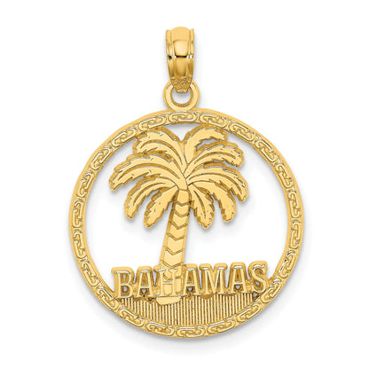 14K BAHAMAS Palm Tree Round Charm