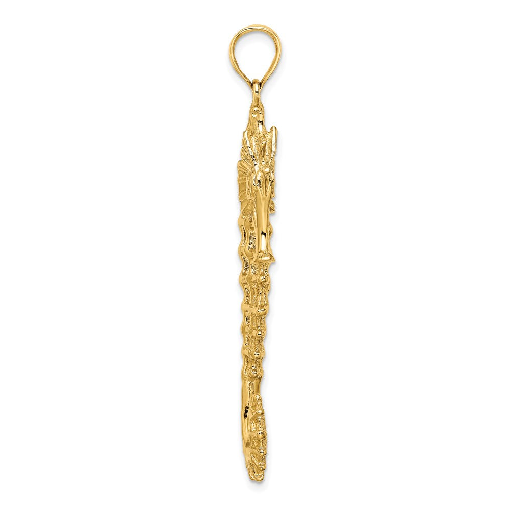 14K Textured 3-D Seahorse Charm