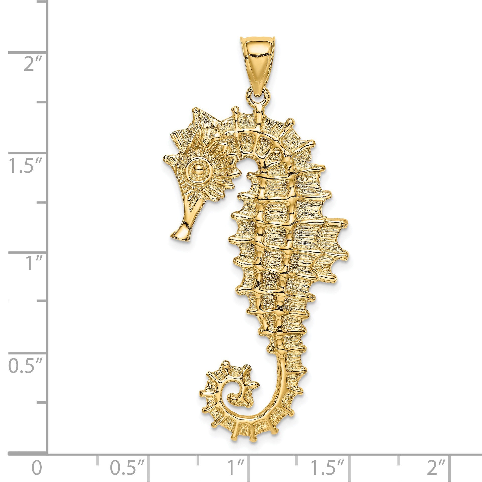 14K Large Textured 3-D Seahorse Charm
