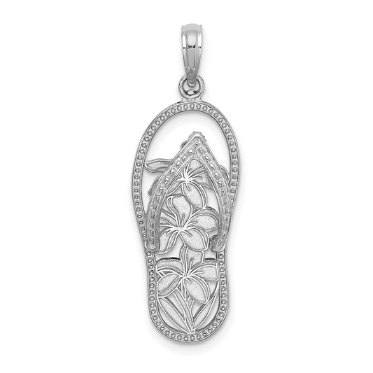 14K White Gold Polished Multi Flower Flip-Flop Charm