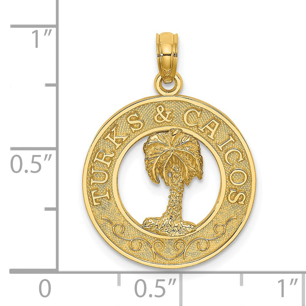 14K TURKS AND CAICOS with Palm Tree Circle Charm