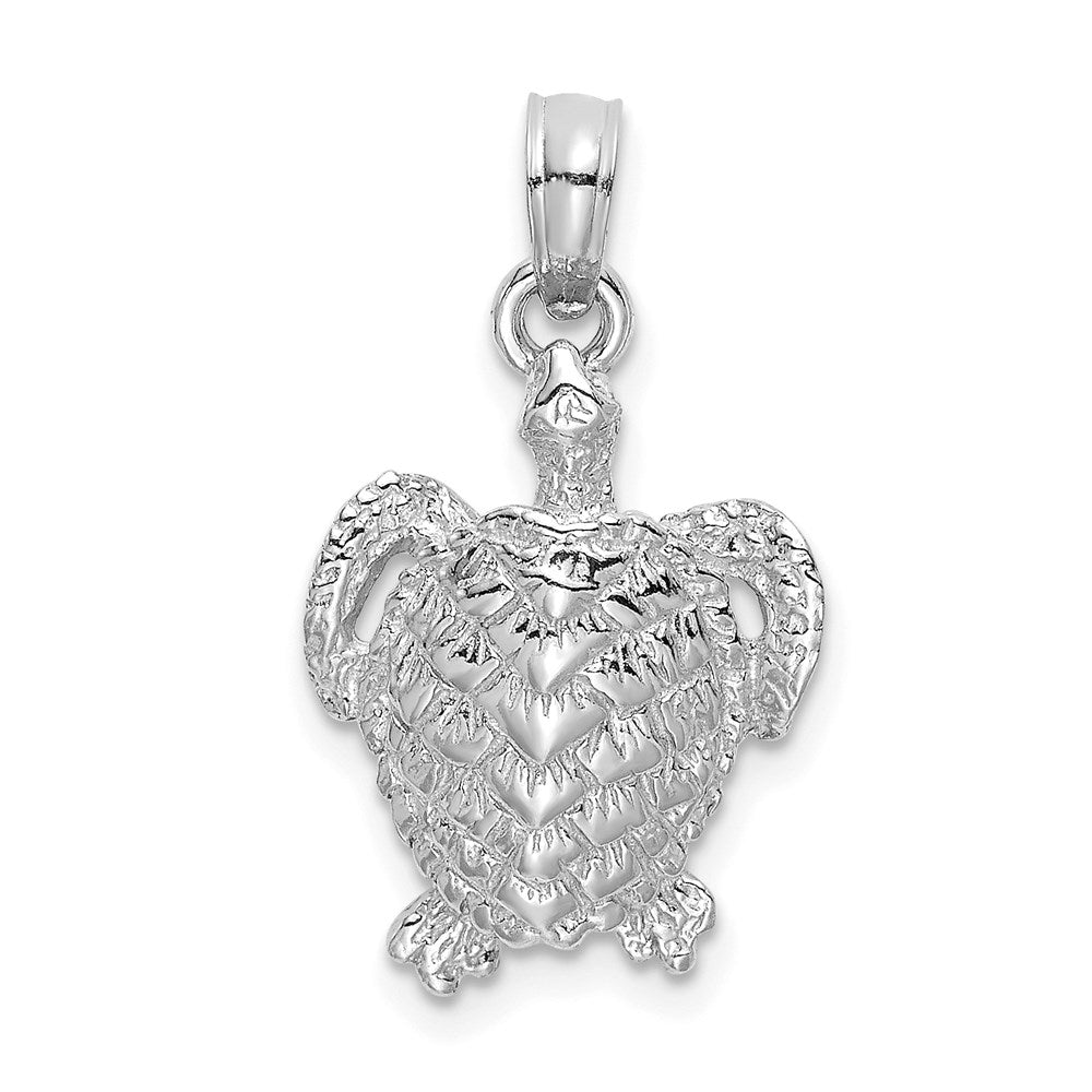 14K White Gold Textured Sea Turtle Charm