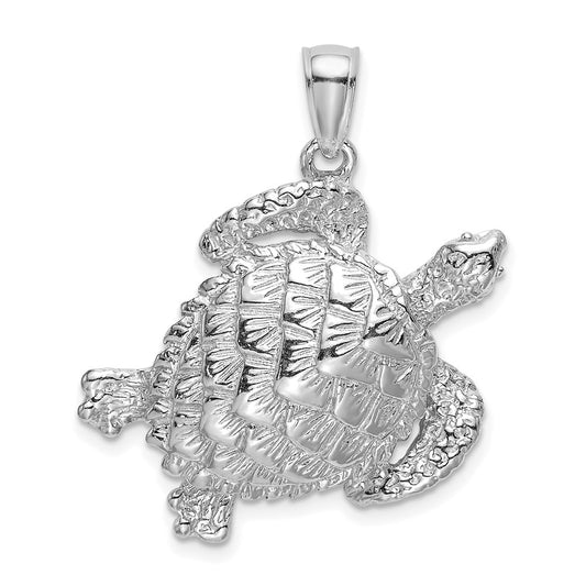 14K White Gold Textured Sea Turtle Charm