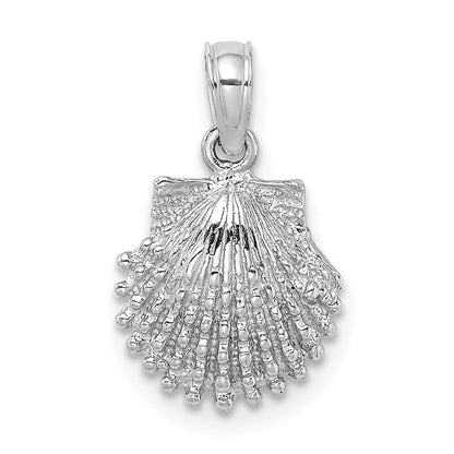 14K White Gold Textured Scallop Shell Charm