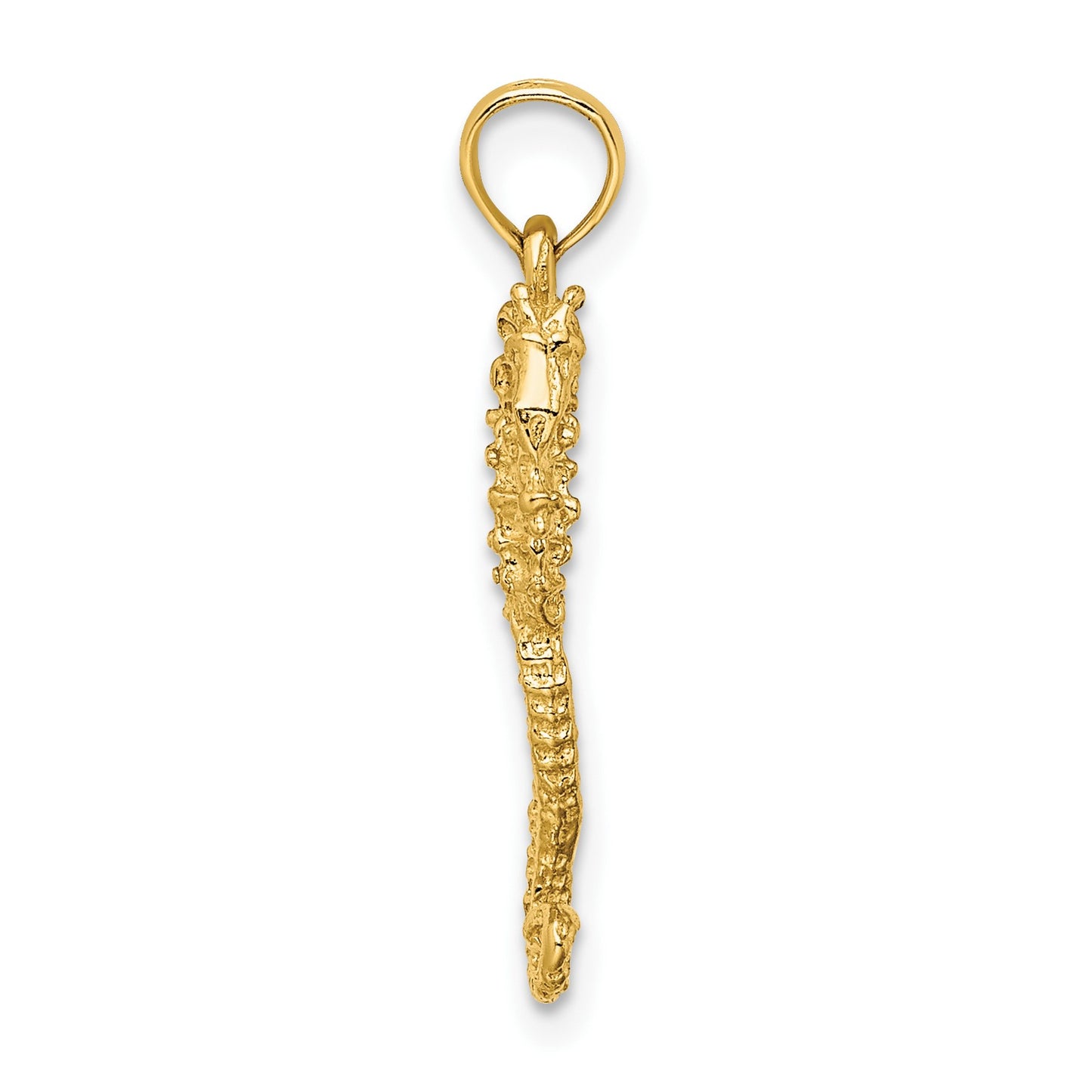 14K 3-D Textured Seahorse with Long Tail Charm