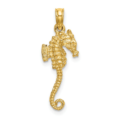 14K 3-D Textured Seahorse with Long Tail Charm