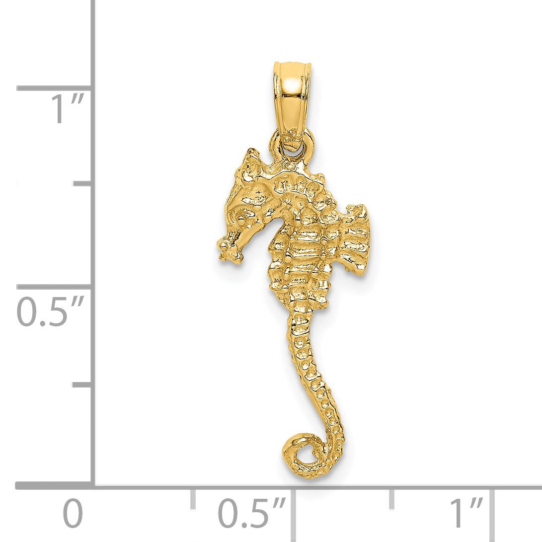 14K 3-D Textured Seahorse with Long Tail Charm