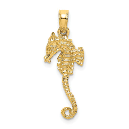 14K 3-D Textured Seahorse with Long Tail Charm