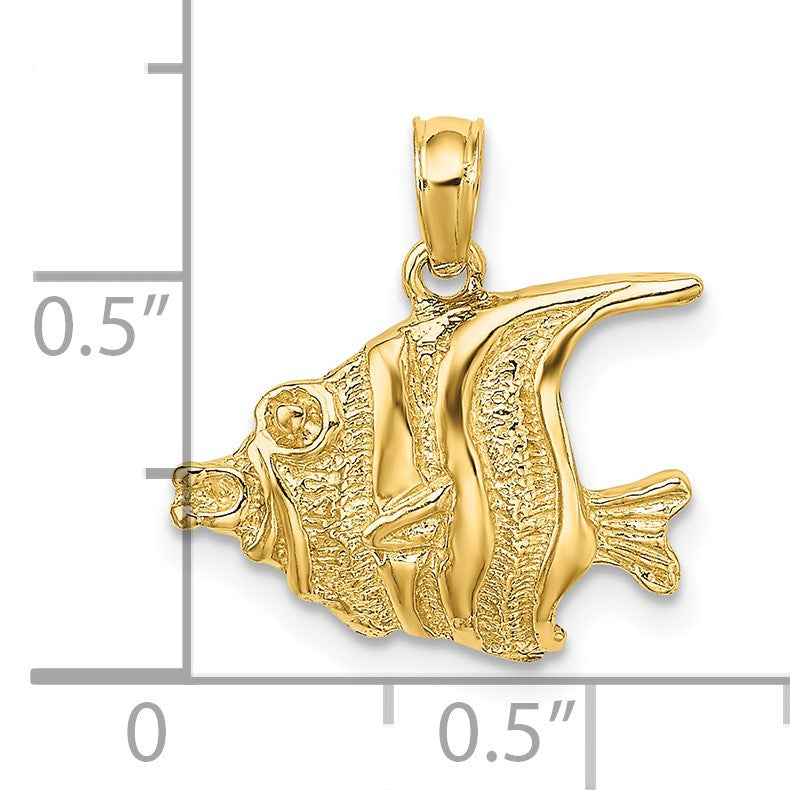 14K Polished Textured Bannerfish Charm