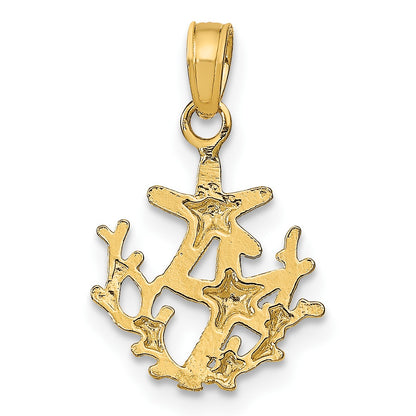 14K Textured Mini Double Starfish and Coral Charm