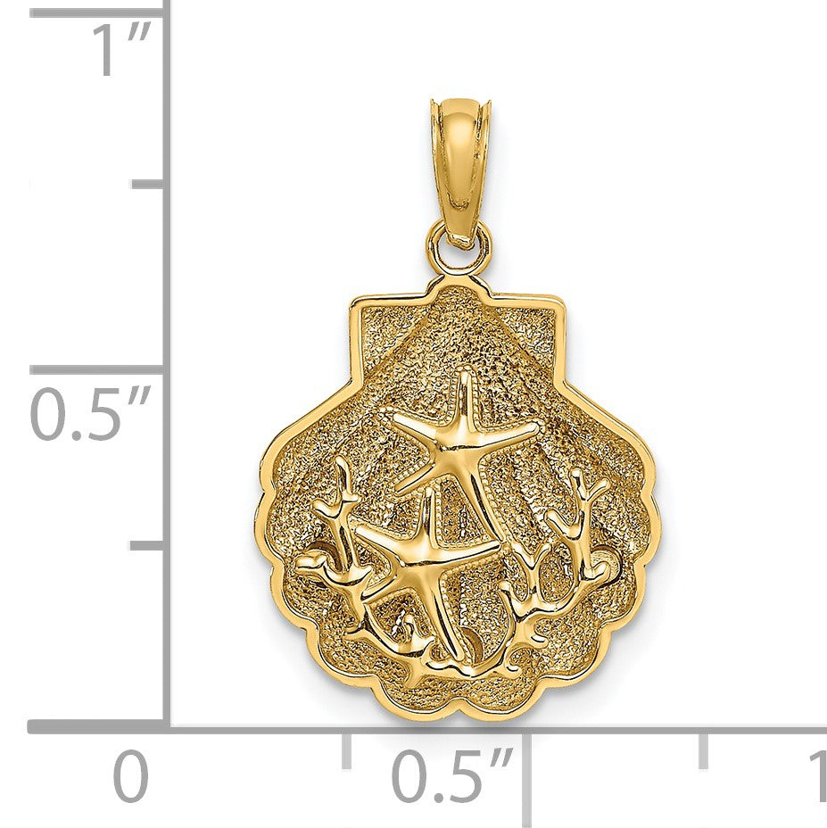 14K Reversible Starfish and Coral in Shell Charm