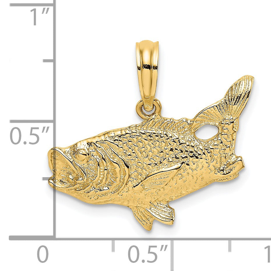 14K 2-D Bass Fish with Tail Up Charm
