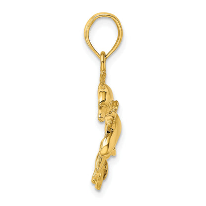 14K 2-D Polished and Textured Double Dolphins Charm