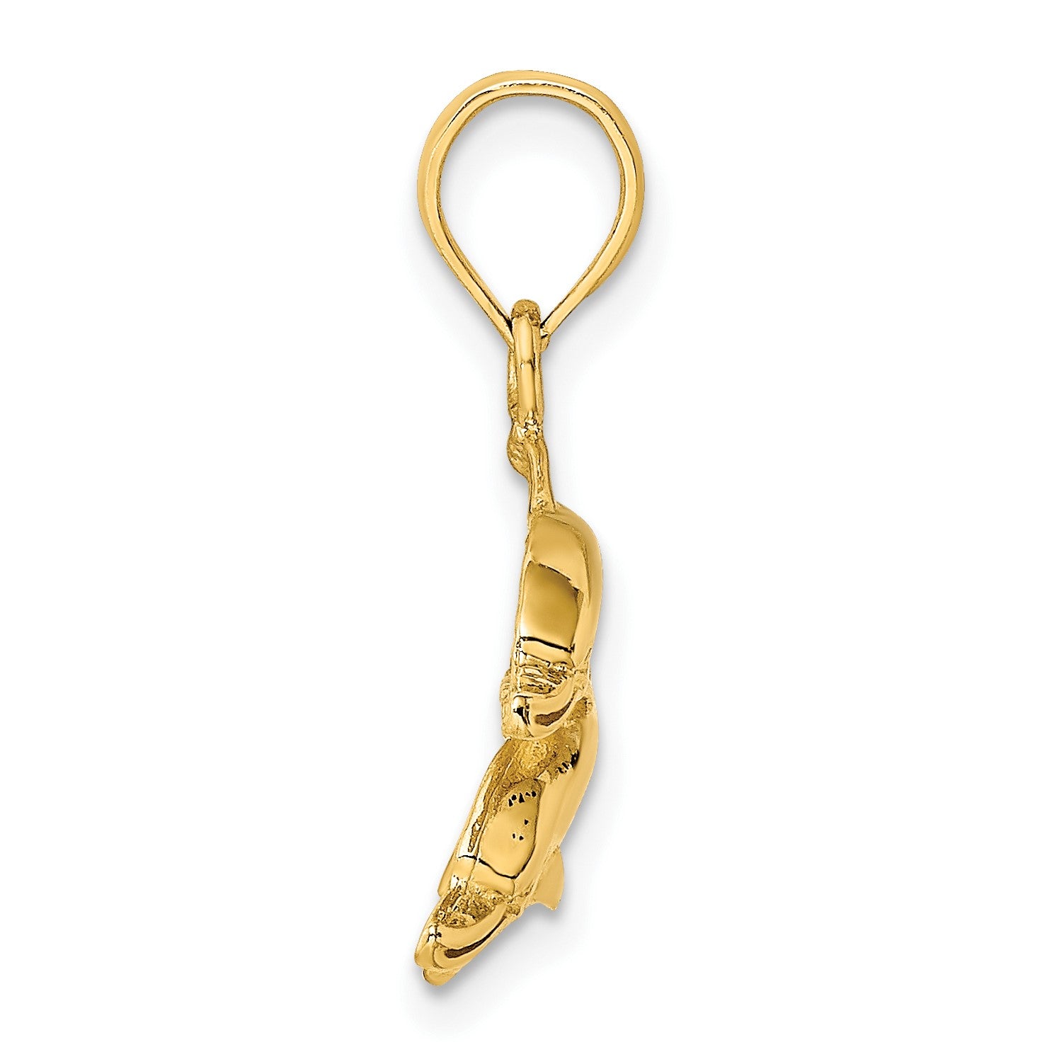 14K Polished and Textured Two Dolphins Charm