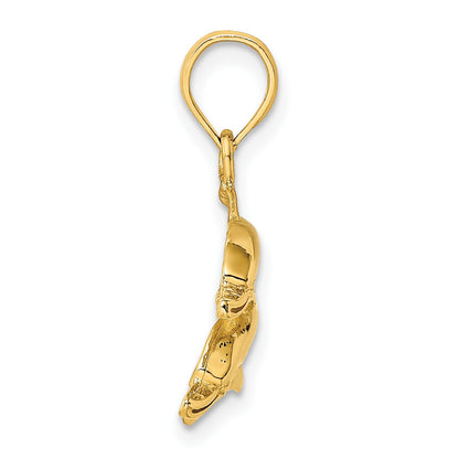 14K Polished and Textured Two Dolphins Charm