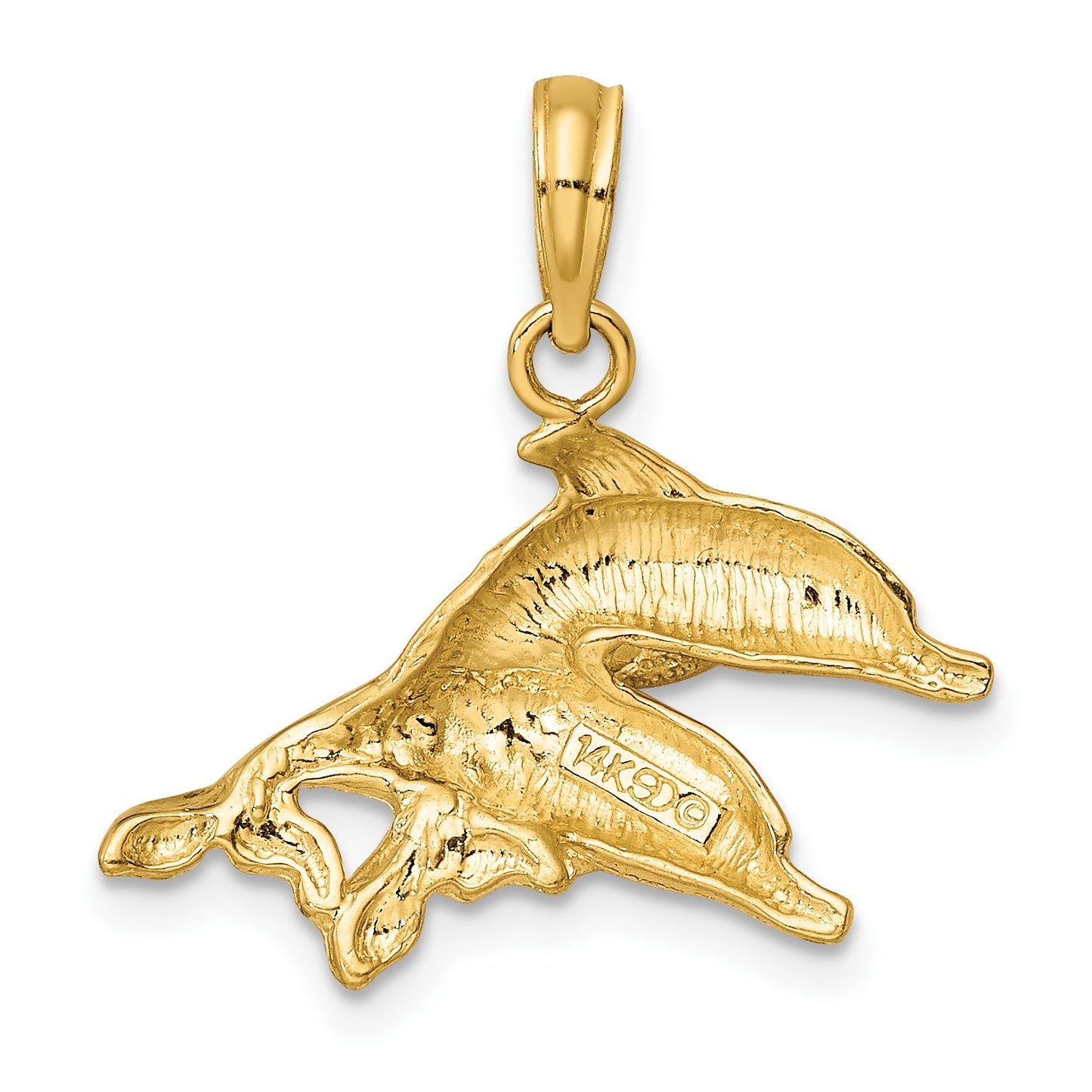 14K Polished and Textured Two Dolphins Charm