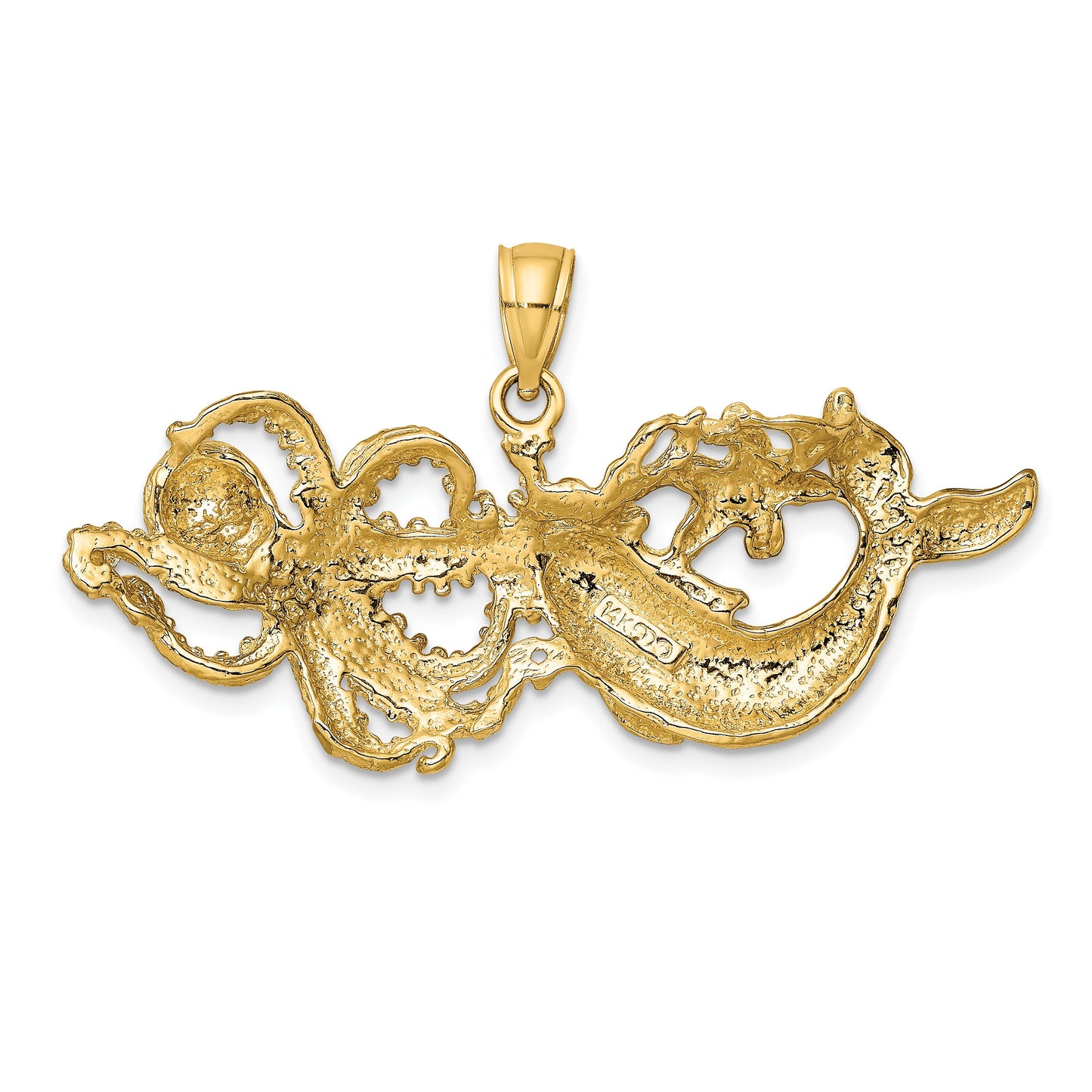14K Polished and Textured Dolphin and Octopus Pendant