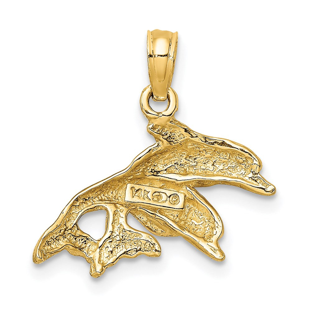 14K 2-D Polished Double Dolphins Jumping Left Charm