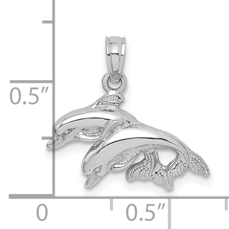 14K White Gold Polished Double Dolphins Jumping Left Charm