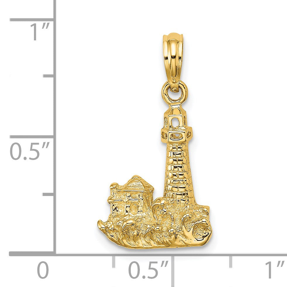 14K 2-D Lighthouse with Waves and Buildings Charm