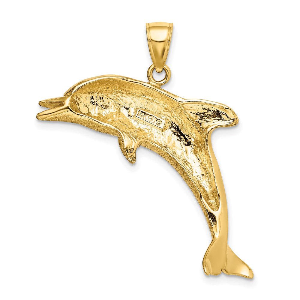 14K Polished and Textured Jumping Dolphin Charm