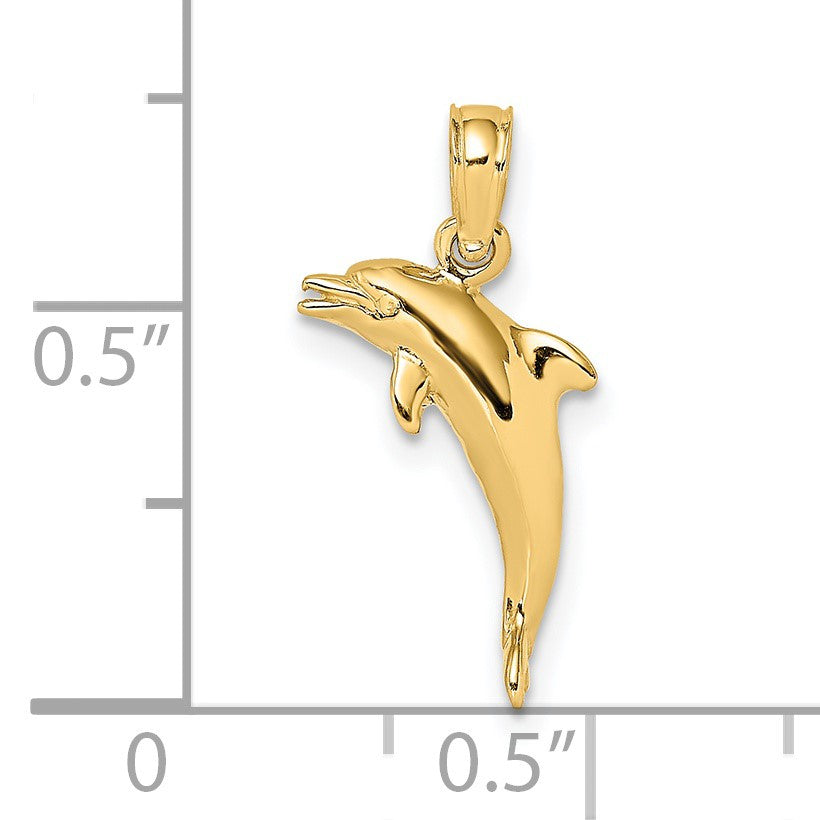 14K 3-D Polished Mini Dolphin Jumping Charm