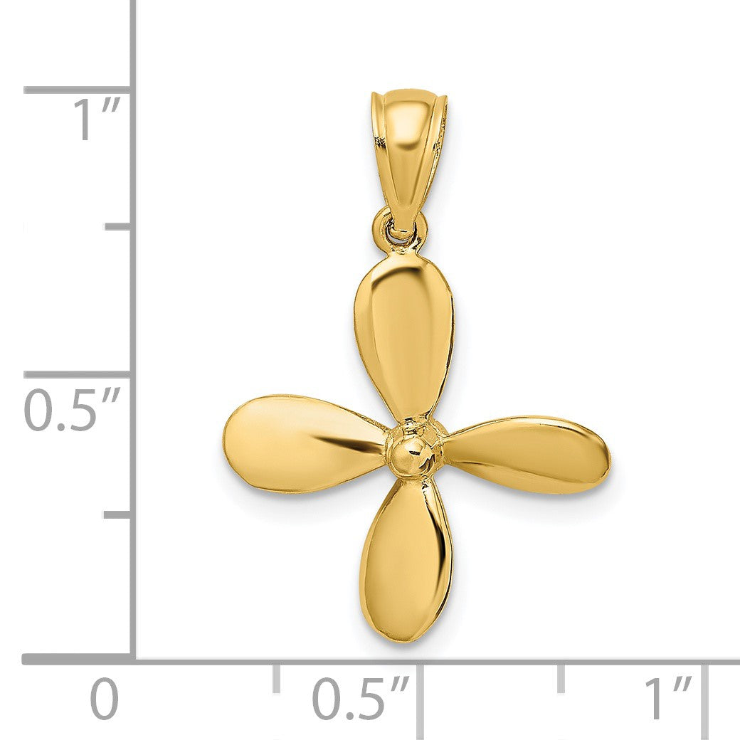 14K 3-D with 4 Blades Propeller Charm