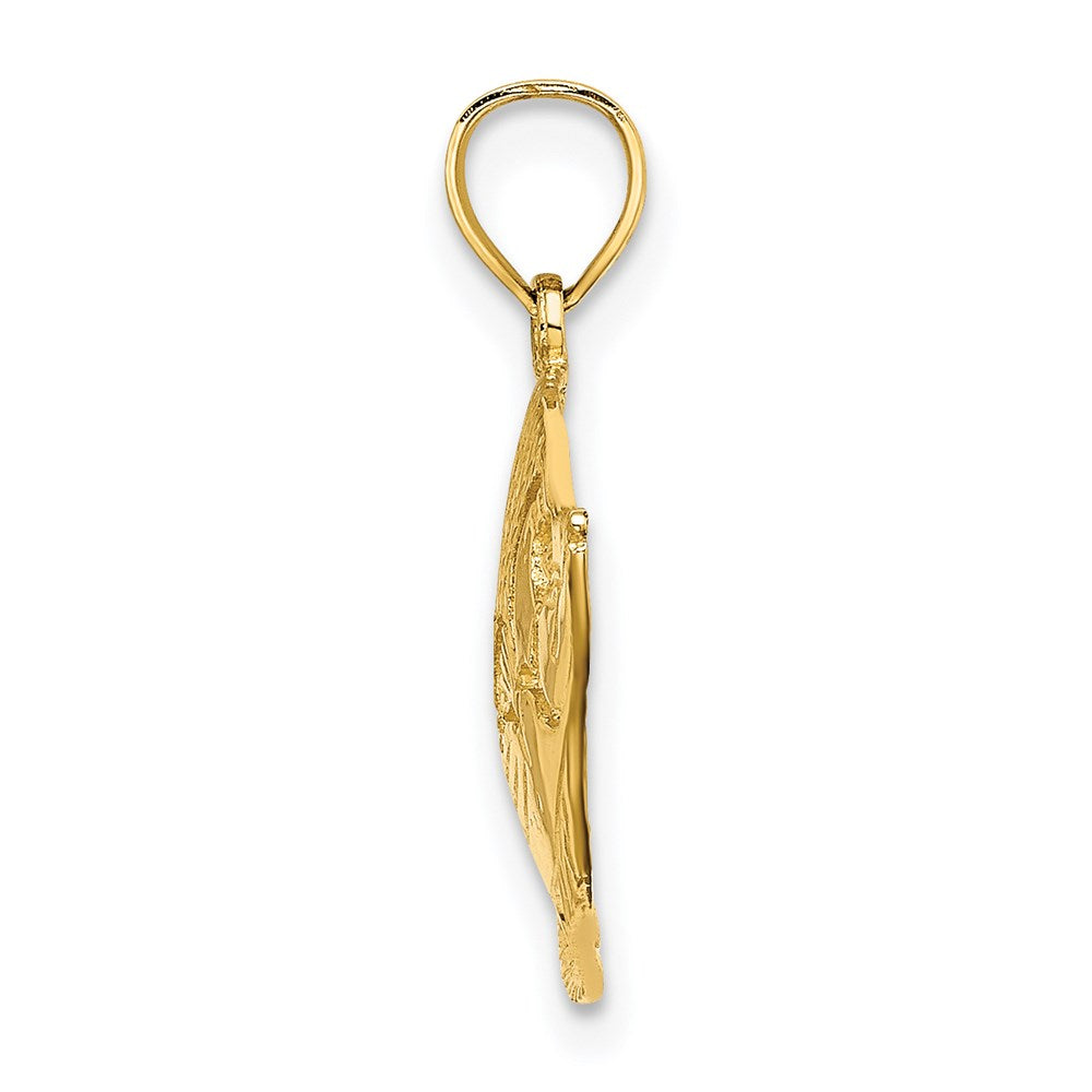 14K 2-D Polished Textured Fish Charm