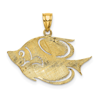 14K 2-D Polished Textured Fish Charm