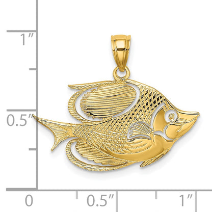 14K 2-D Polished Textured Fish Charm