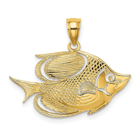 14K 2-D Polished Textured Fish Charm