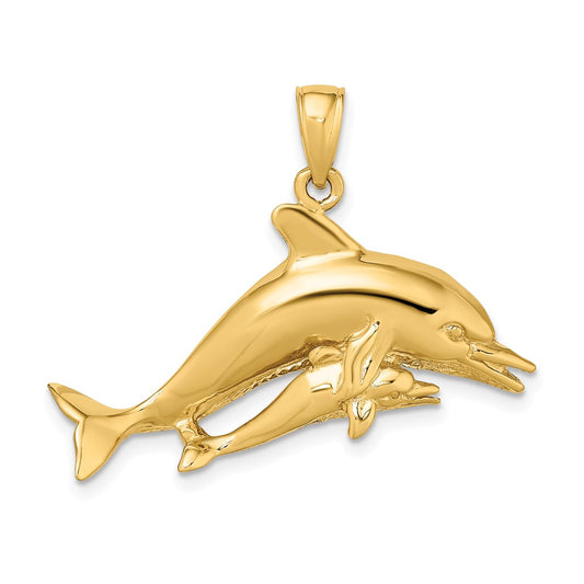 14K 2-D Two Swimming Dolphins Charm