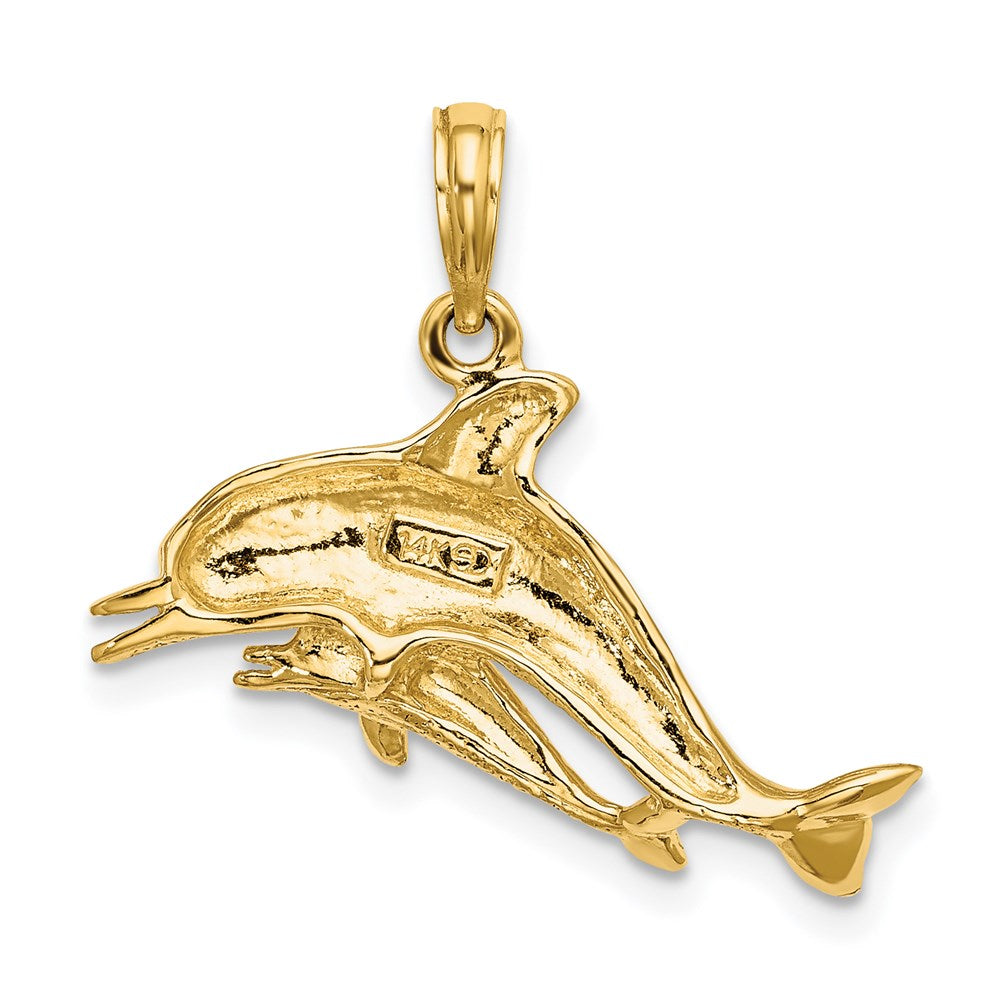 14K 2-D Double Dolphins Swimming Charm