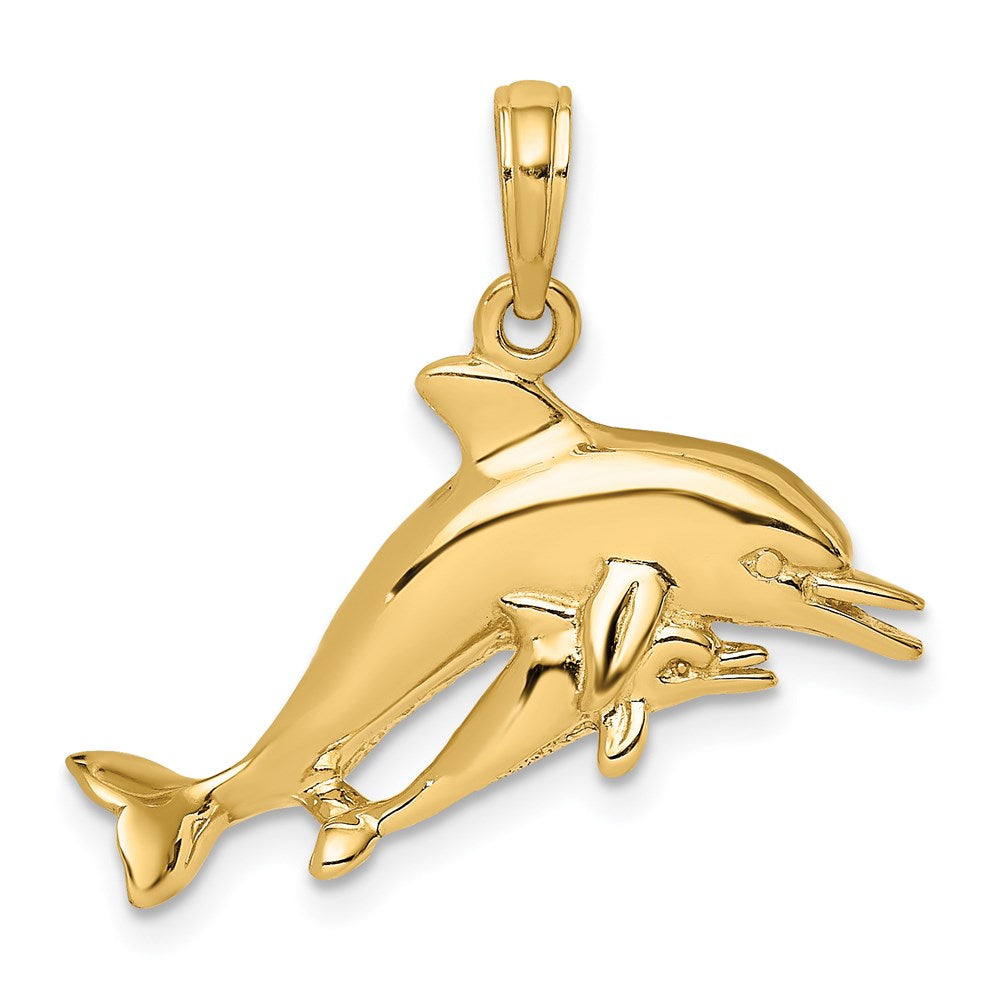 14K 2-D Double Dolphins Swimming Charm