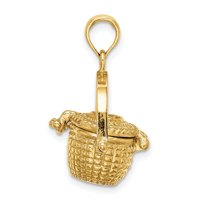 14K 3-D Nantucket Basket with Moveable Lid and Handle Charm