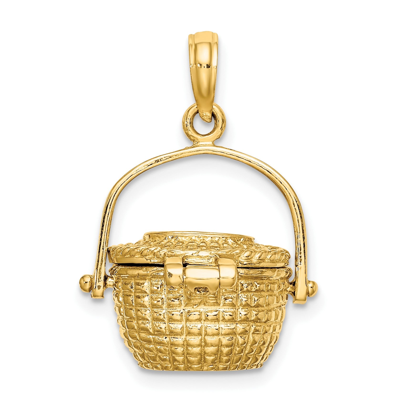 14K 3-D Nantucket Basket with Moveable Lid and Handle Charm