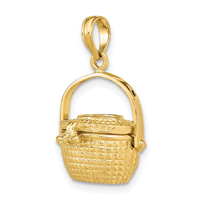 14K 3-D Nantucket Basket with Moveable Lid and Handle Charm