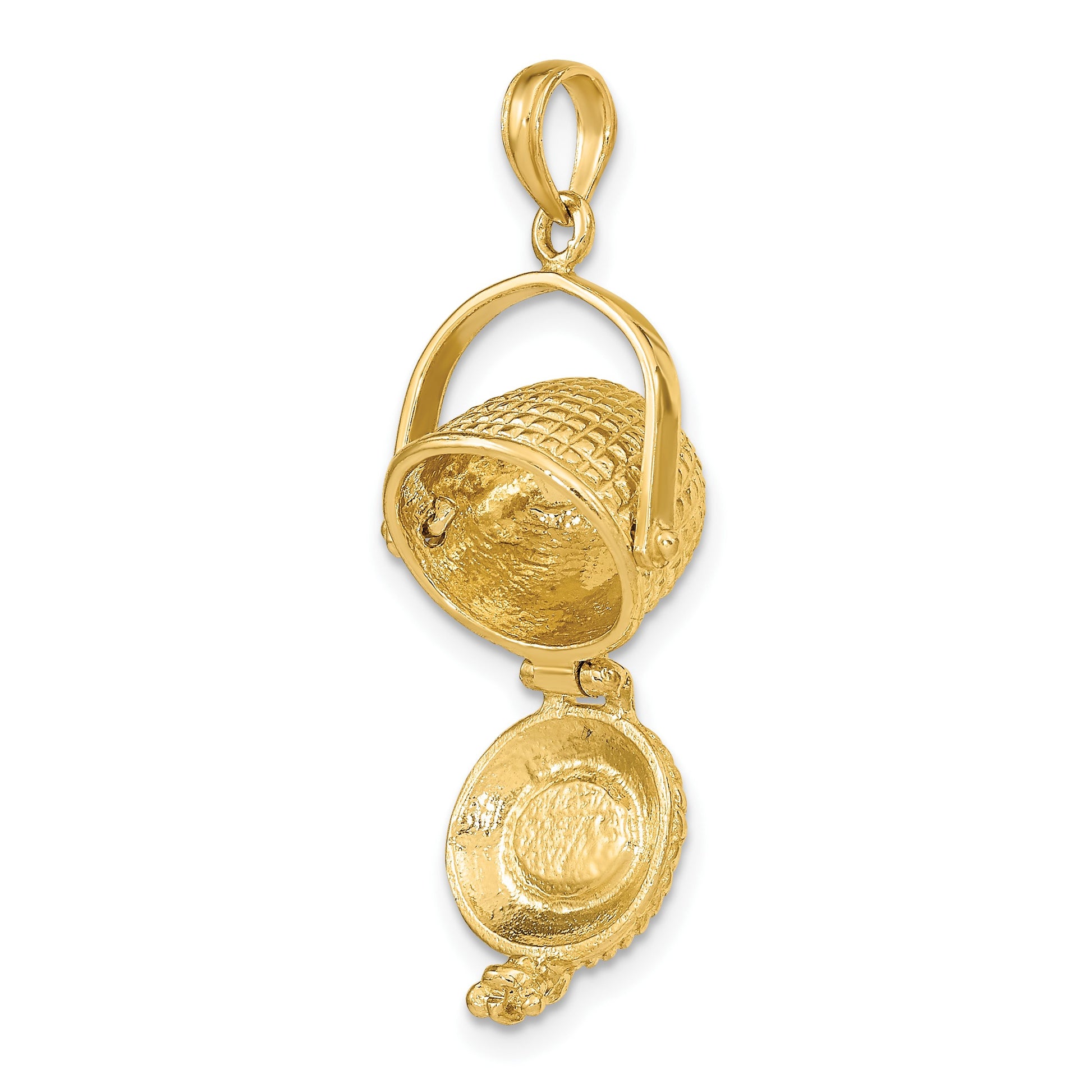 14K 3-D Nantucket Basket with Moveable Lid and Handle Charm