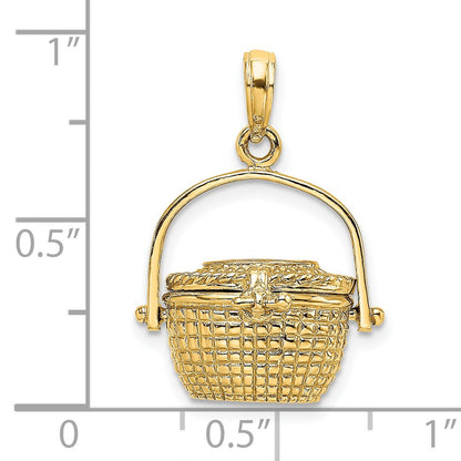 14K 3-D Nantucket Basket with Moveable Lid and Handle Charm
