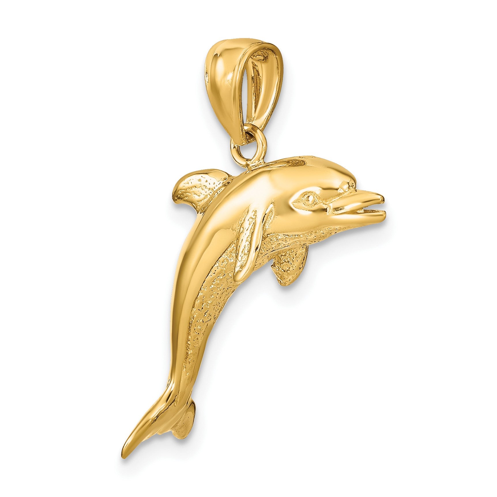 14K 3-D Polished and Textured Jumping Dolphin Charm