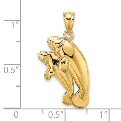 14K 2-D Polished Two Manatees Charm