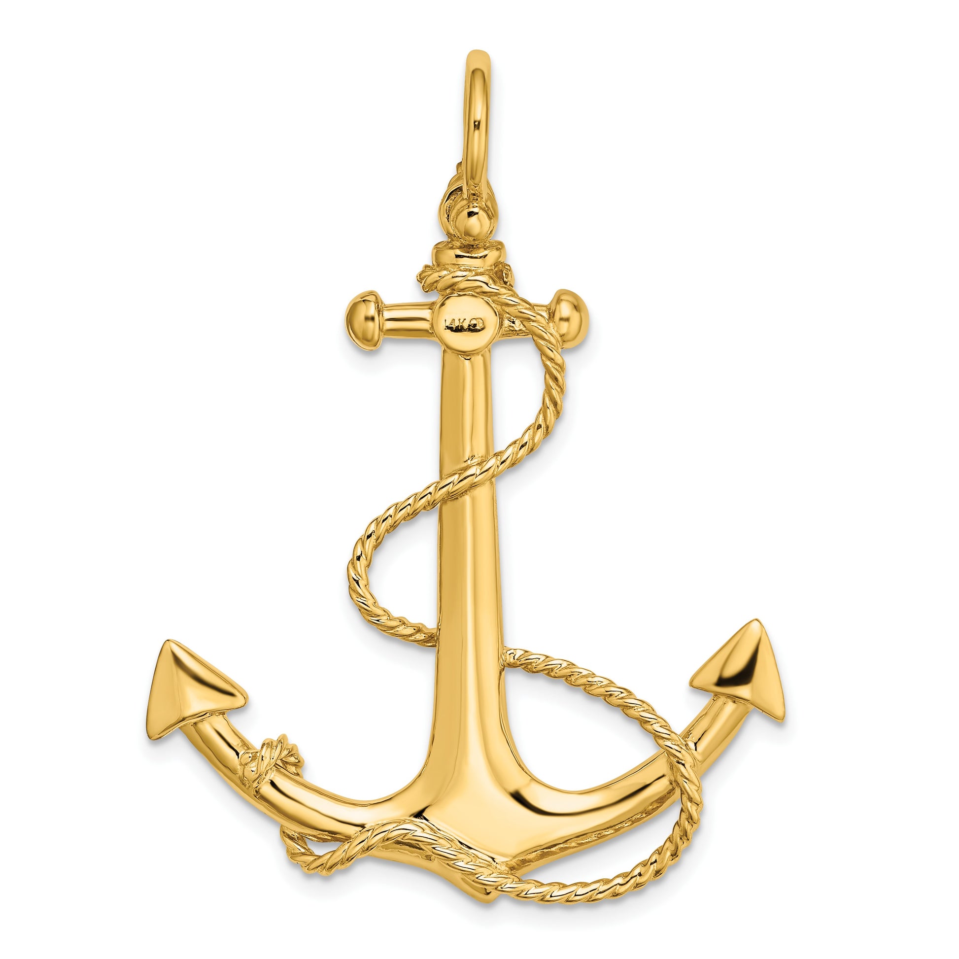 14K 3-D Large Anchor with Rope Charm