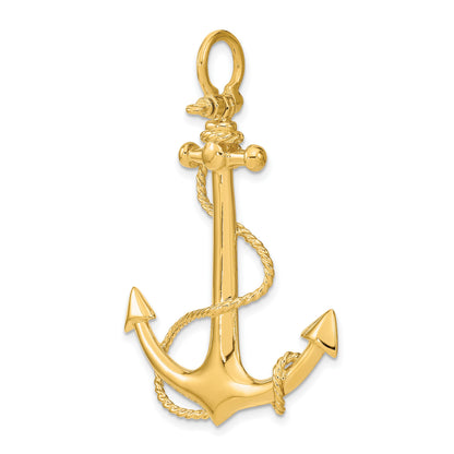 14K 3-D Large Anchor with Rope Charm
