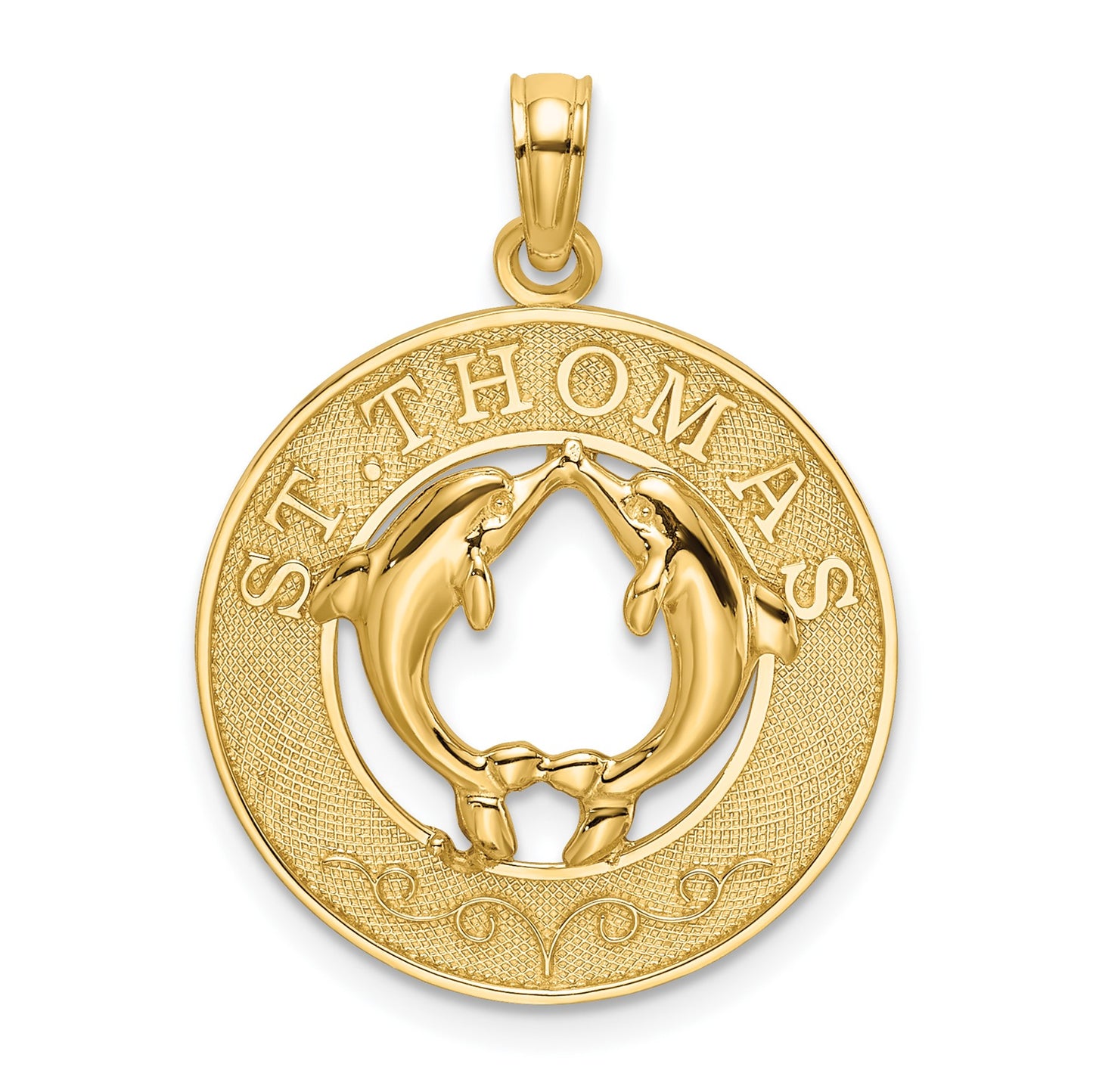 14K ST. THOMAS with Dolphins Round Charm