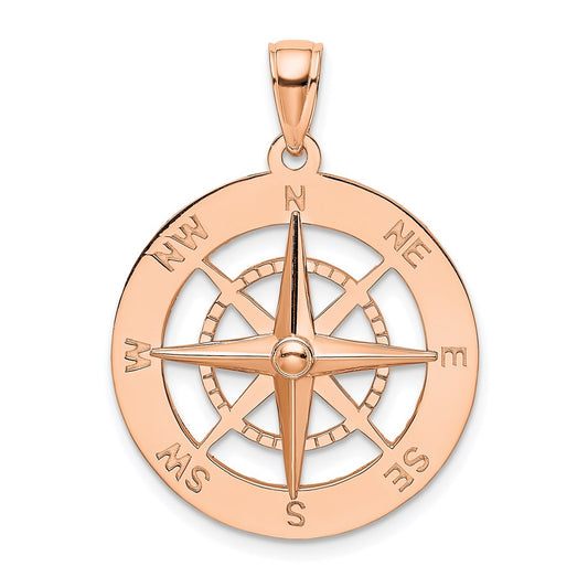 14K Rose Gold Nautical Compass Pendant