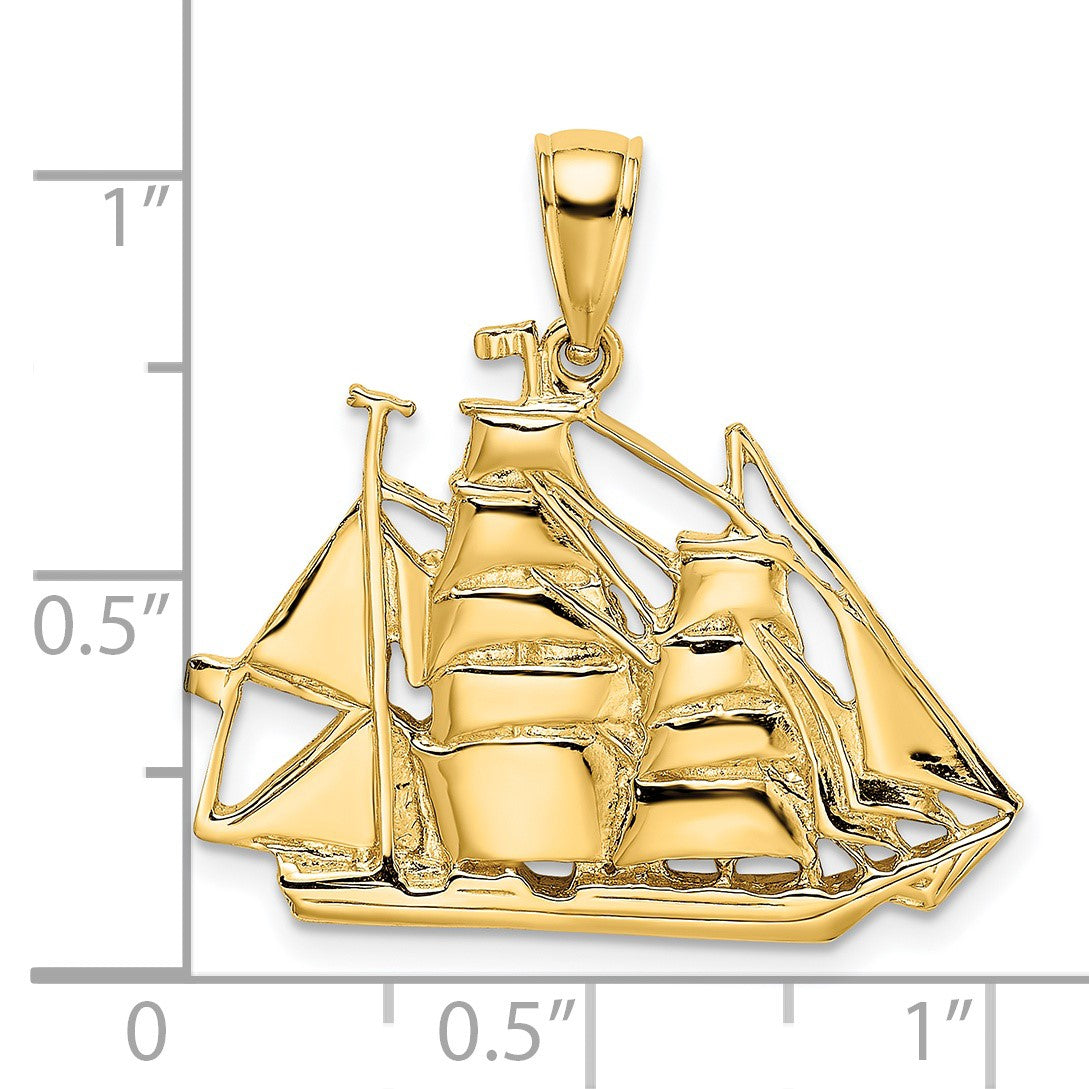 14K 2-D Polished Sailing Ship Charm