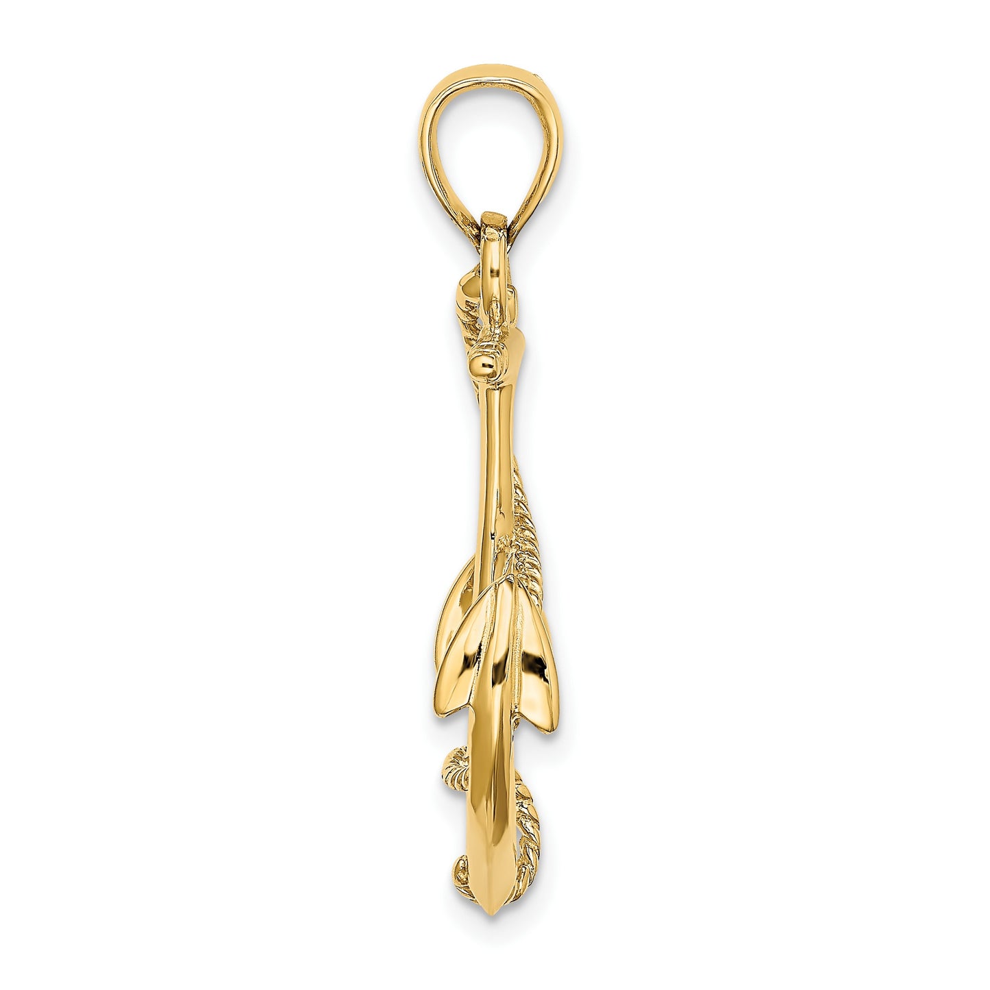 14K 3-D Polished and Textured Anchor with Rope Charm
