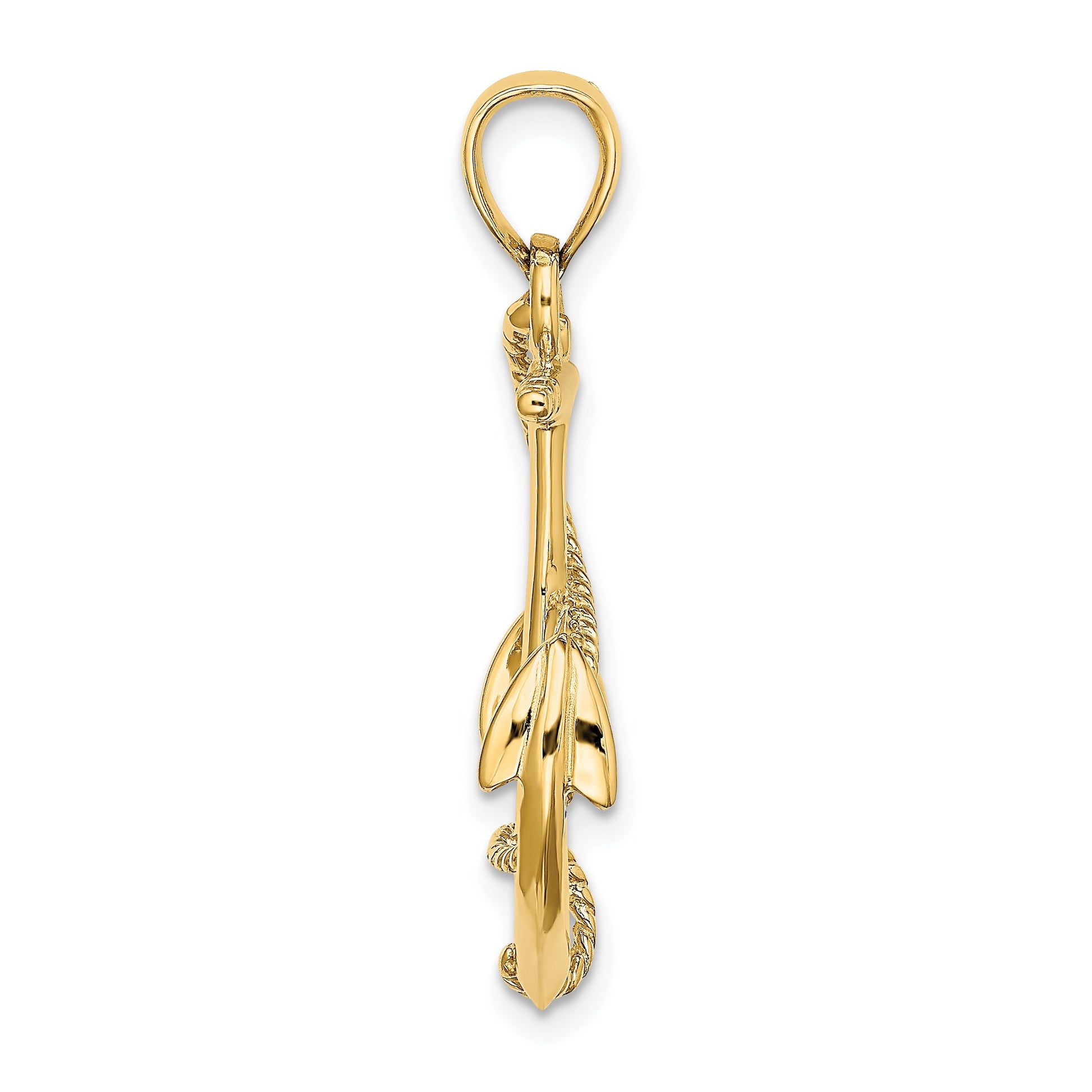 14K 3-D Polished and Textured Anchor with Rope Charm