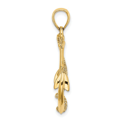 14K 3-D Polished and Textured Anchor with Rope Charm
